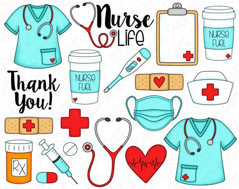 Nurse Life Hand Drawn Digital Clipart Set Of Scrubs Etsy