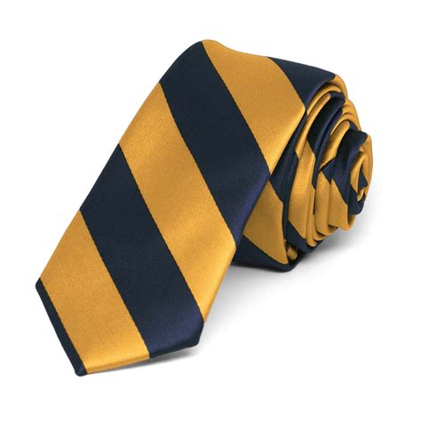 Navy Blue And Gold Bar Skinny Striped Ties Shop At Tiemart Tiemart