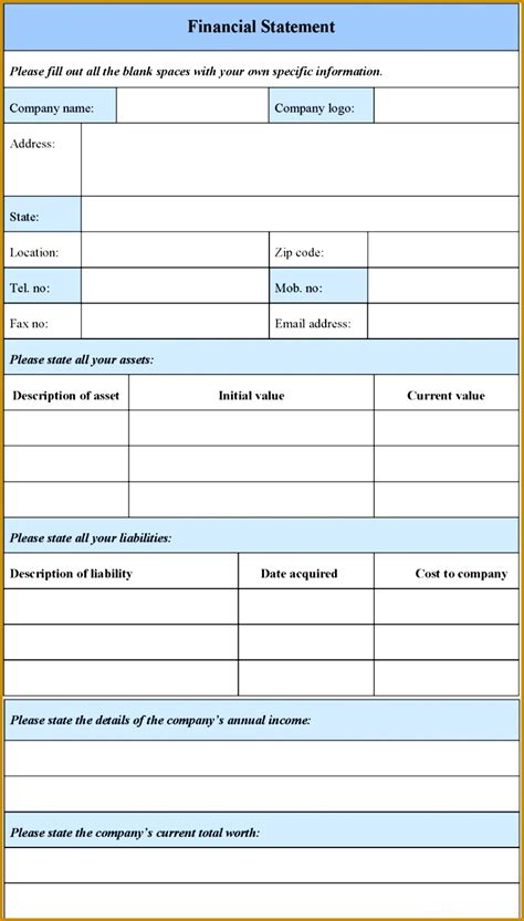 7 Blank Editable Financial Statement Template Fabtemplatez