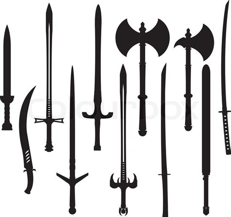 Set Of Swords And Axes Silhouettes Stock Vector Colourbox