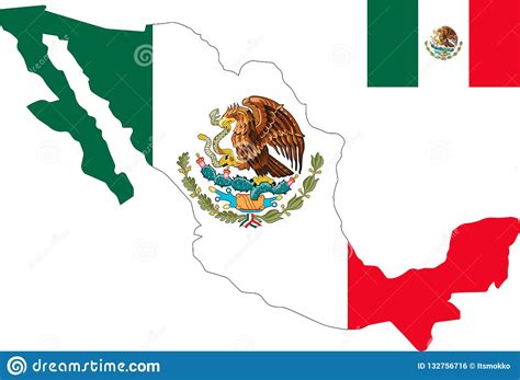 Vector Map Of United Mexican States With Flag Isolated White