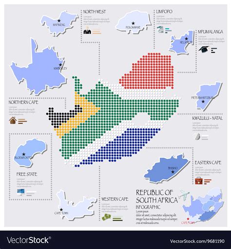 Dot And Flag Map Of South Africa Infographic Vector Image