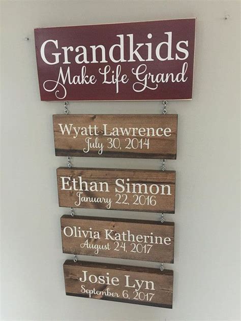 Grandkids Make Life Grand Sign With Hanging Names And Birth Dates Etsy