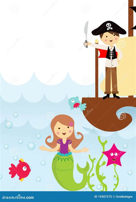 Pirate And Mermaid In The Sea Royalty Free Stock Photo Image 19307275