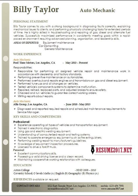 With the mechanic cv example, you have a rich resource of potential ideas for your own job application. Auto-Mechanic-Resume-Example-2017-2.jpg (634×900) | Resume ...