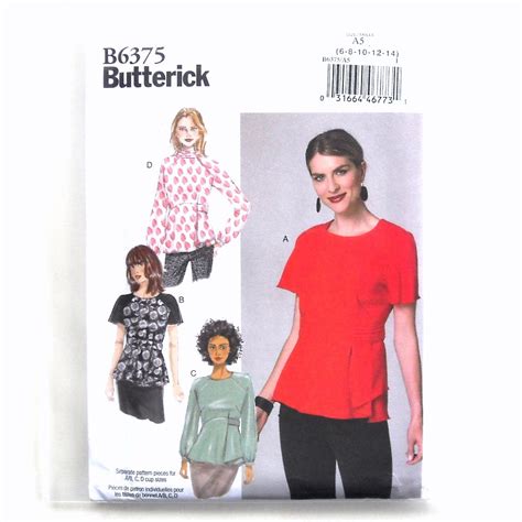 Misses Raglan Sleeve Blouses Butterick Sewing Pattern B6375