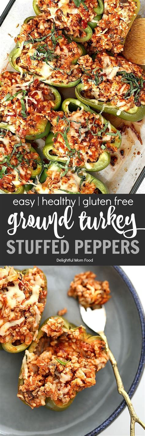 This easy low calorie meatball recipe makes us both happy. Healthy Ground Turkey Stuffed Peppers | Delightful Mom Food | Recipe | Stuffed peppers, Easy ...