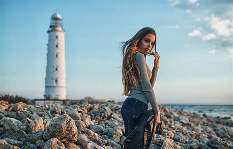 Hd Wallpaper Evgeny Freyer 500px Lighthouse Women Outdoors Model