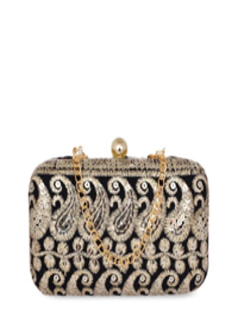 Buy Rezzy Black And Gold Toned Embellished Embellished Clutch Clutches