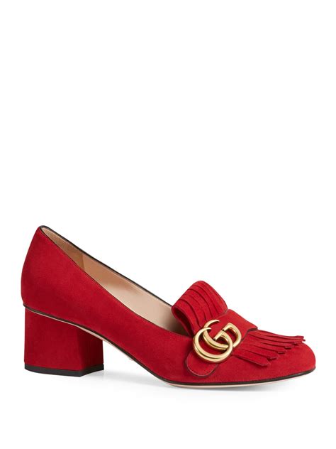 Gucci Marmont Gg Suede Pumps In Red Lyst