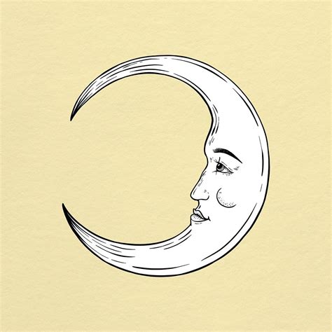 Crescent Moon Face Outline Sticker Overlay Design Resource Premium