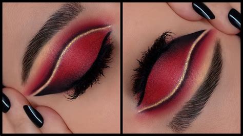 Red Half Cut Crease Double Liner Makeup Tutorial Souna مكياج عيون