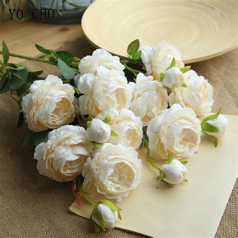 Check spelling or type a new query. YO CHO 3 Heads Artificial Flower Fake Peony Red Rose Pink ...