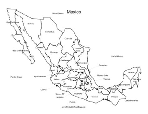 Large blank map of mexico. A printable map of Mexico labeled with the names of each Mexican state. It is ideal for study ...