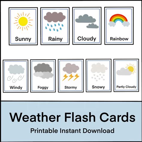 Printable Pdf Weather Flash Cards Daycare Child Care Etsy