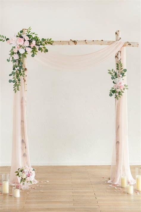 Flower Arch Décor With Sheer Drape Set Of 2 Blush And Cream Floral