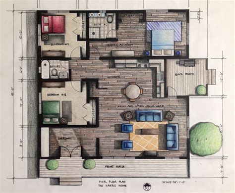 Rendered Floor Plan Hand Rendered Using Prismacolor Pencils Done