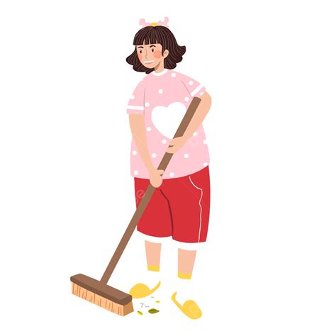 Girl Character Element Of Sweeping The Floor Sweep The Floor Mop