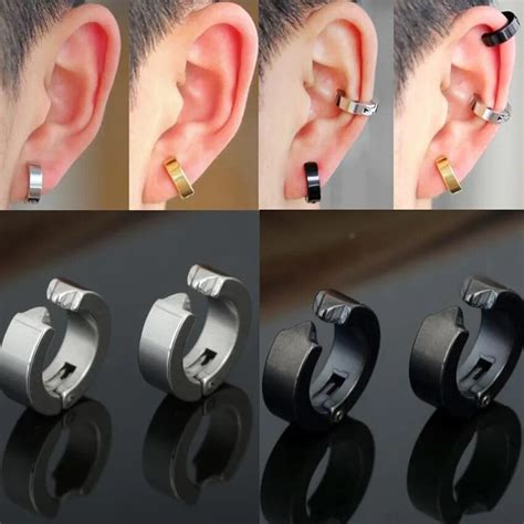 1 Pcs Punk Stainless Steel Circle Hoop Non Piercing Clip On Earrings