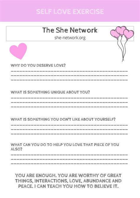 Self Love Exercise 10 Things I Love About Myself Printable Worksheet