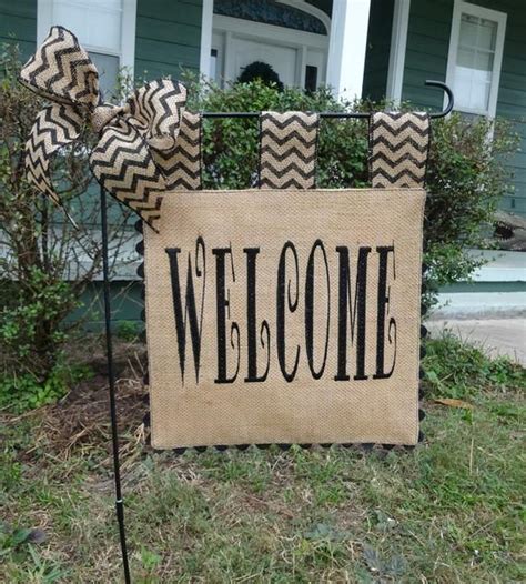 Burlap Garden Flag Welcome Flag Matching Chevron Tabs And Etsy Flag