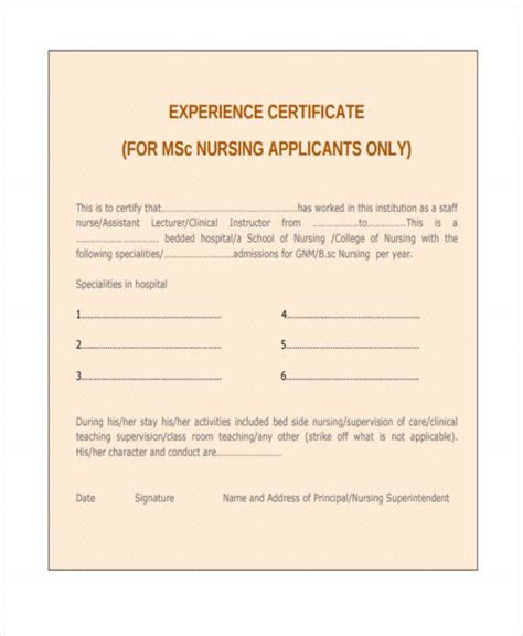 Nurse Experience Certificate Format