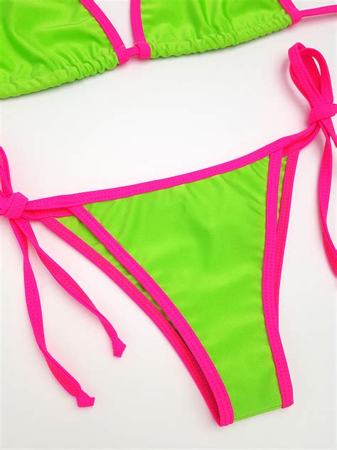 Neon Green With Pink Cheeky Bikini Hunni Bunni