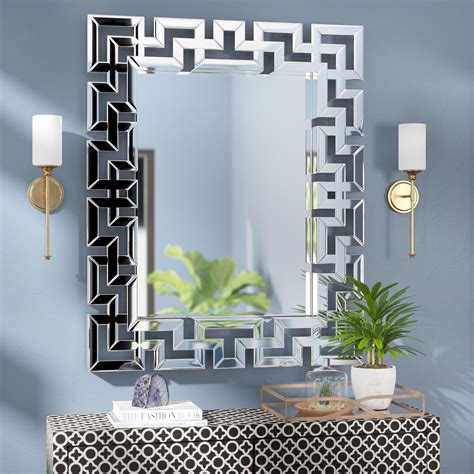 Rectangle Ornate Geometric Wall Mirror Mirror Wall Living Room