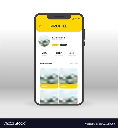 Yellow Social Network Profile Ui Ux Gui Screen Vector Image