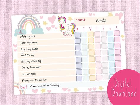 Kids Reward Chart Reward Chart Printable Reward Chart For Etsy