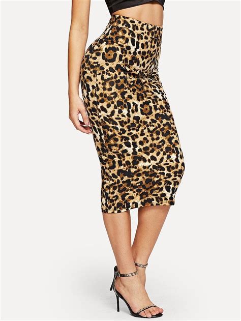 Shein High Waist Leopard Bodycon Skirt Body Con Skirt Long Skirt Winter Skirt Fashion