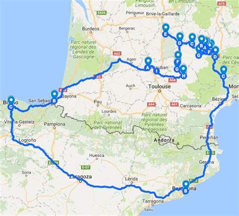 A Map Showing The Route From Barcelona To Algarde De La Fronterada