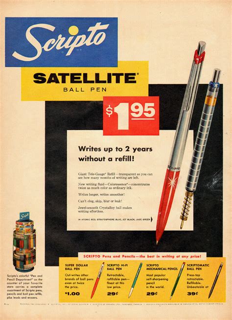 1950s Vintage Ad Scripto Satellite Ball Point Pen 061014 Ebay