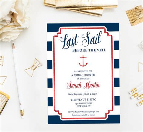 Last Sail Before The Veil Nautical Bridal Shower Invite Professionally