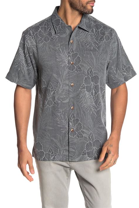 Tommy Bahama Oceanside Tropics Button Down Silk Hawaiian Shirt In Black