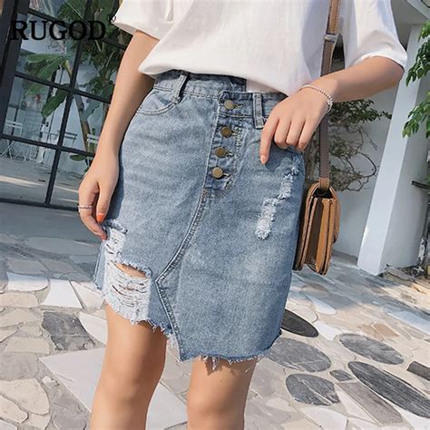 Rugod High Waist Package Hip Jeans Skirt Hole Sexy Women 2018 Newest Fashion Denim Skirt Female