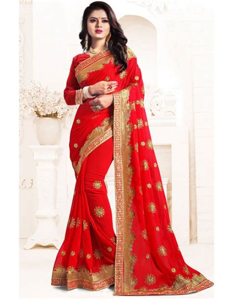 Attractive Red Party Wear Saree Party Wear Sarees Saree Designs Saree