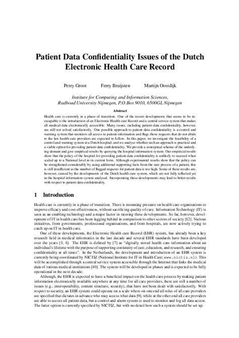 (PDF) Patient Data Confidentiality Issues of the Dutch ...