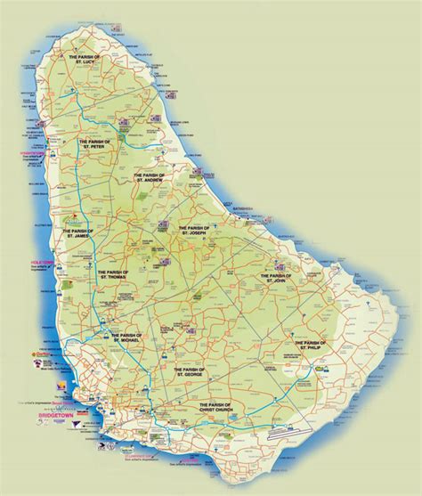 Detailed Road And Tourist Map Of Barbados Barbados Detailed Road And Tourist Map