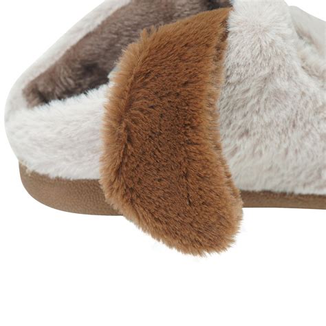 Ladies 3d Beagle Floppy Dog Faux Fur Slipper Fleece Lined Slip On Mid