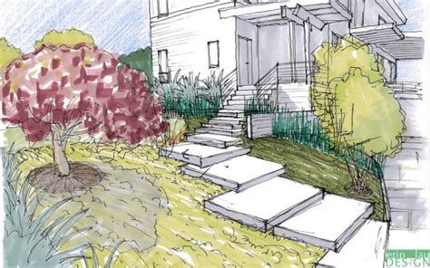 Modern Entry Stairs Sketch Modern Landscape Design Landscape Sketch