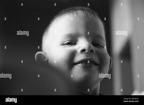 Close Up Portrait Of Cute Baby Boyblack And White Stock Photo Alamy