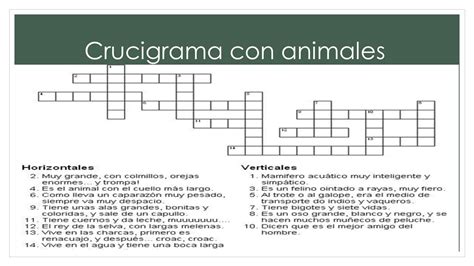 Crucigrama De Animales En Español Study Spanish