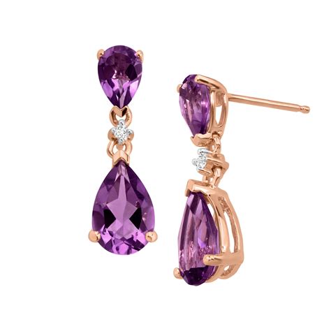 Ct Natural Amethyst Drop Earrings With Diamonds In K Rose Gold