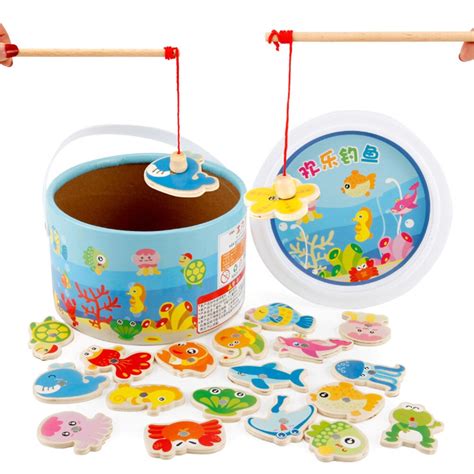 Baby Educational Toys Fish Wooden Magnetic Fishing Toy Set Fish Game