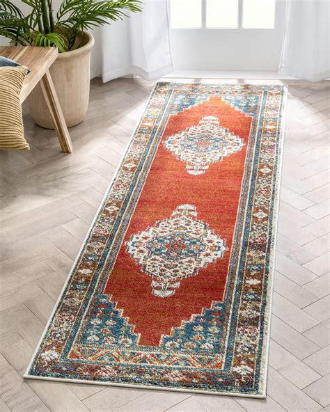 Tulsa2 Ucon Southwestern Medallion Pattern Blue Red Distressed Area Rug