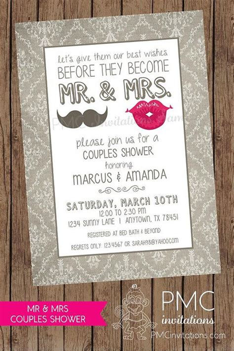 custom printed mr and mrs couples shower invitations mustache and lips 1 00 each with envelope