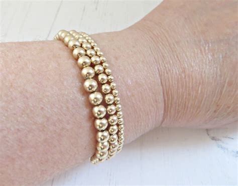 Gold Bead Stretch Bracelet 14k Gold Filled Bead Bracelet Etsy