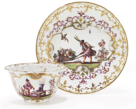 A Meissen Porcelain Chinoiserie Teabowl And Saucer Circa 1720 Gilt