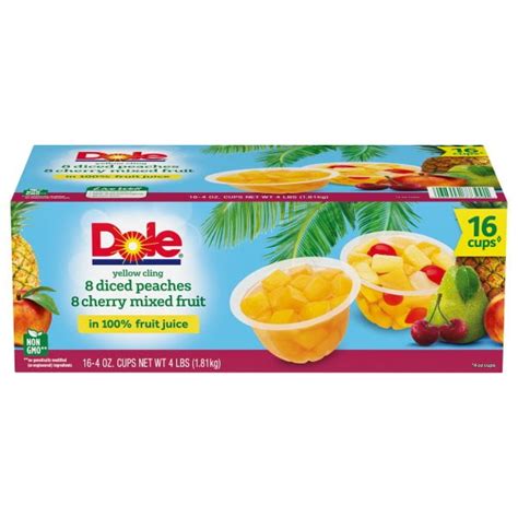 Dole Variety Pack Yellow Cling Diced Peaches Cherry Mixed Fruit In